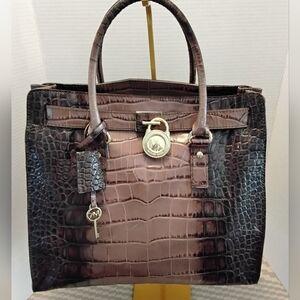 Michael Kors Hamilton Tote Leather Brown Ombre Croc-Embossed